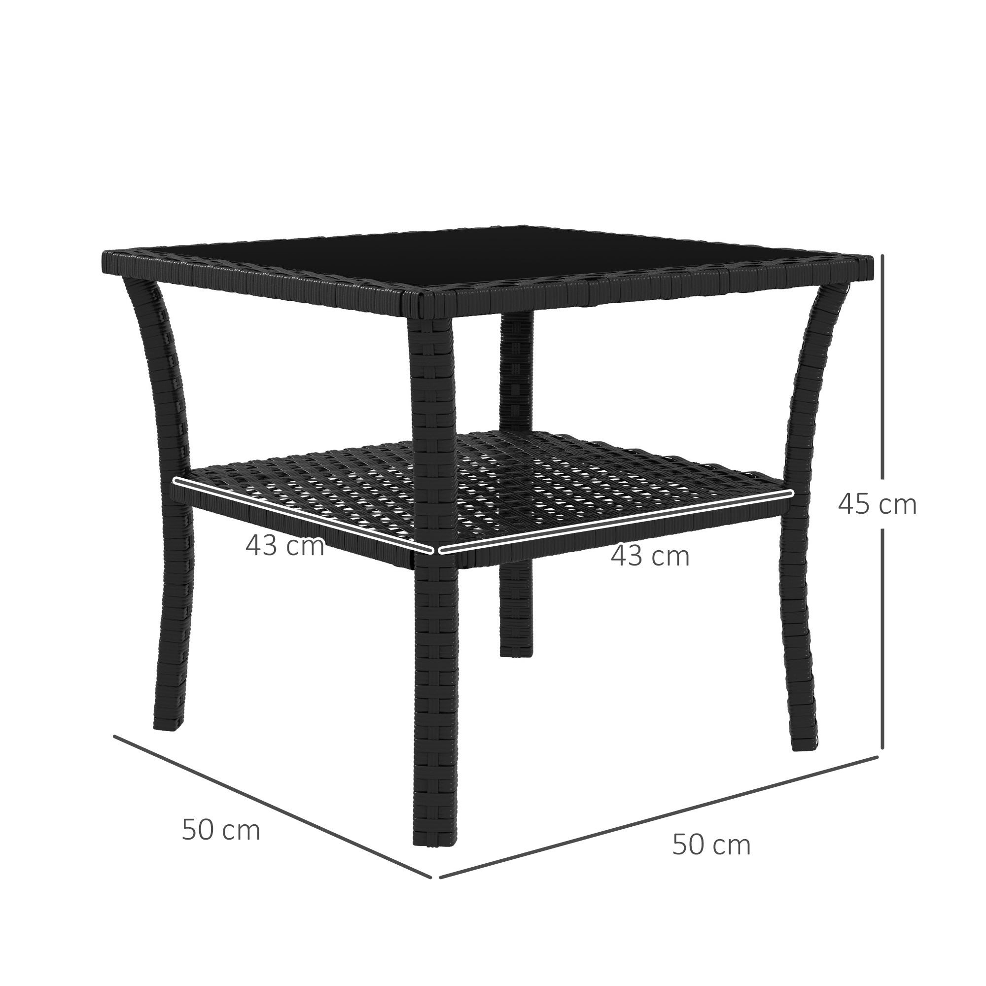 Glass Top Outdoor Garden Coffee Table With PE Rattan Frame Square - Velmora