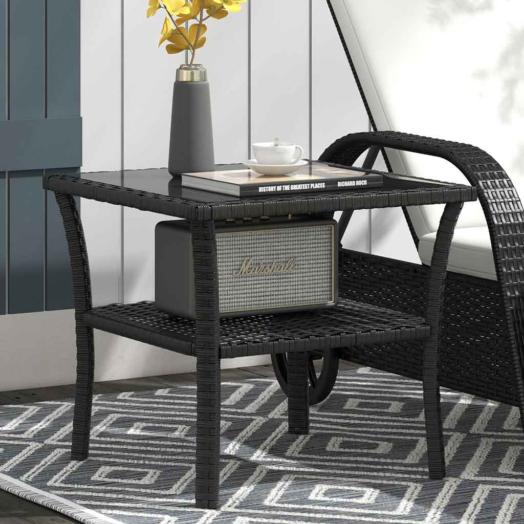 Glass Top Outdoor Garden Coffee Table With PE Rattan Frame Square - Velmora