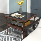 Glass Top Outdoor Garden Coffee Table With PE Rattan Frame Square - Velmora