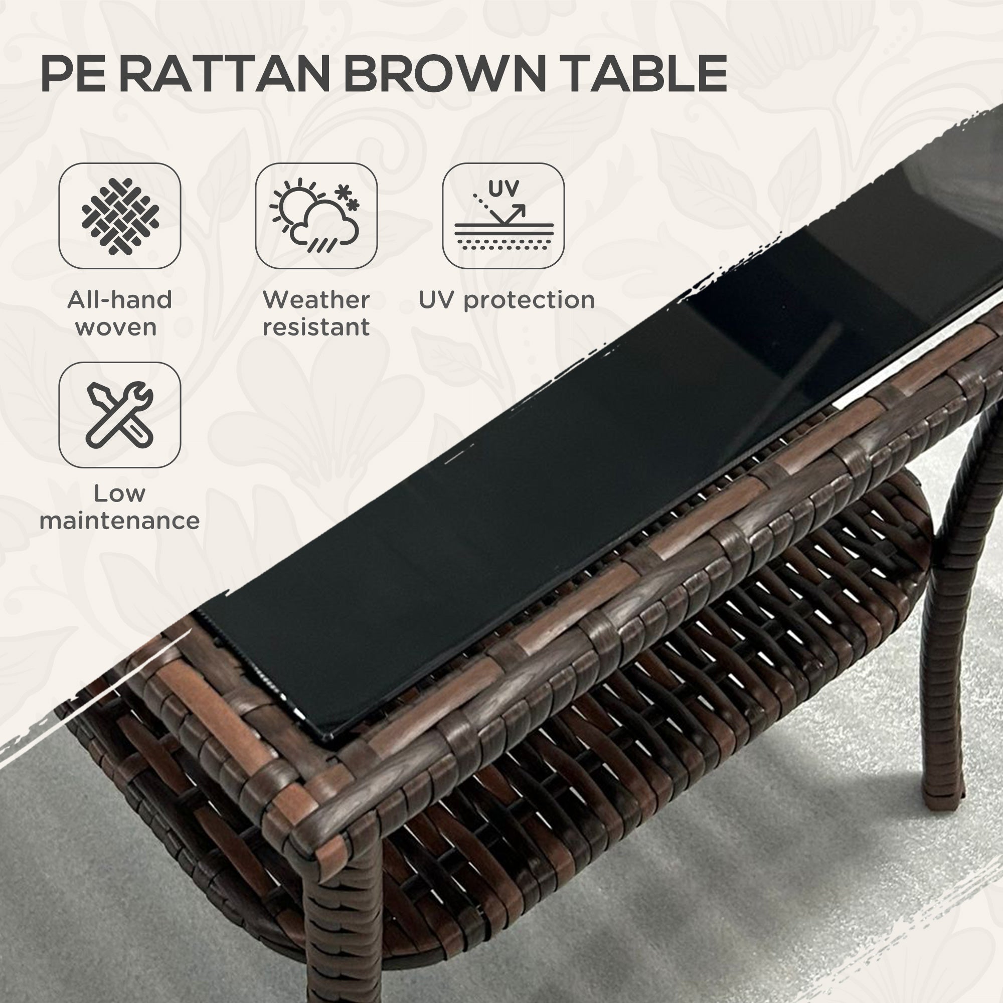 Glass Top Outdoor Garden Coffee Table With PE Rattan Frame Square - Velmora