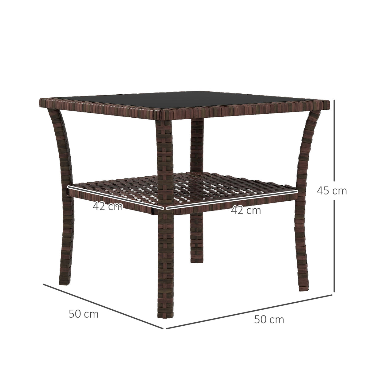Glass Top Outdoor Garden Coffee Table With PE Rattan Frame Square - Velmora