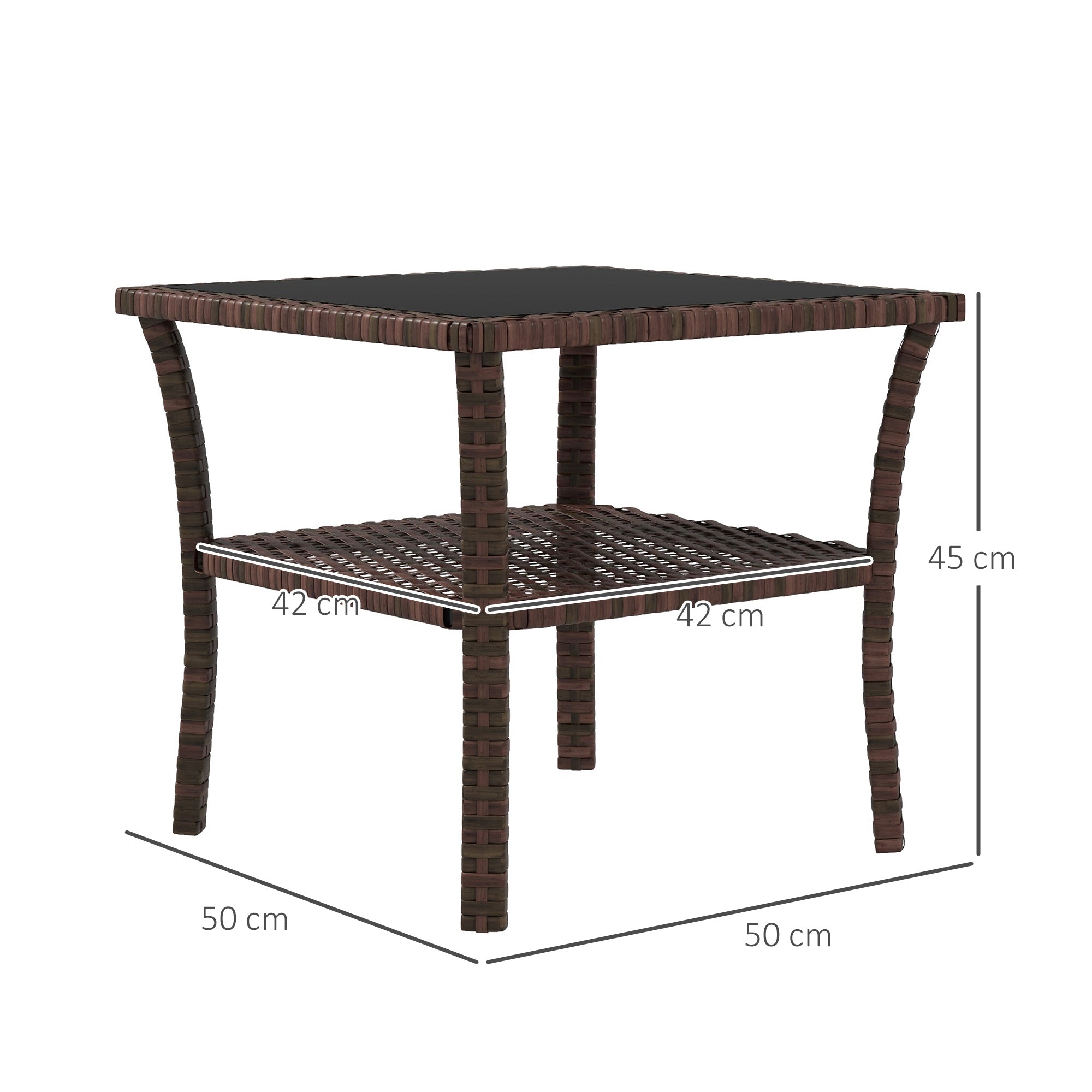 Glass Top Outdoor Garden Coffee Table With PE Rattan Frame Square - Velmora