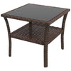 Glass Top Outdoor Garden Coffee Table With PE Rattan Frame Square - Velmora