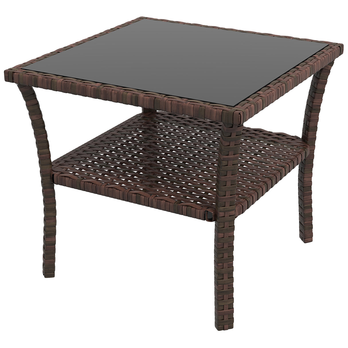 Glass Top Outdoor Garden Coffee Table With PE Rattan Frame Square - Velmora