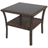 Glass Top Outdoor Garden Coffee Table With PE Rattan Frame Square - Velmora