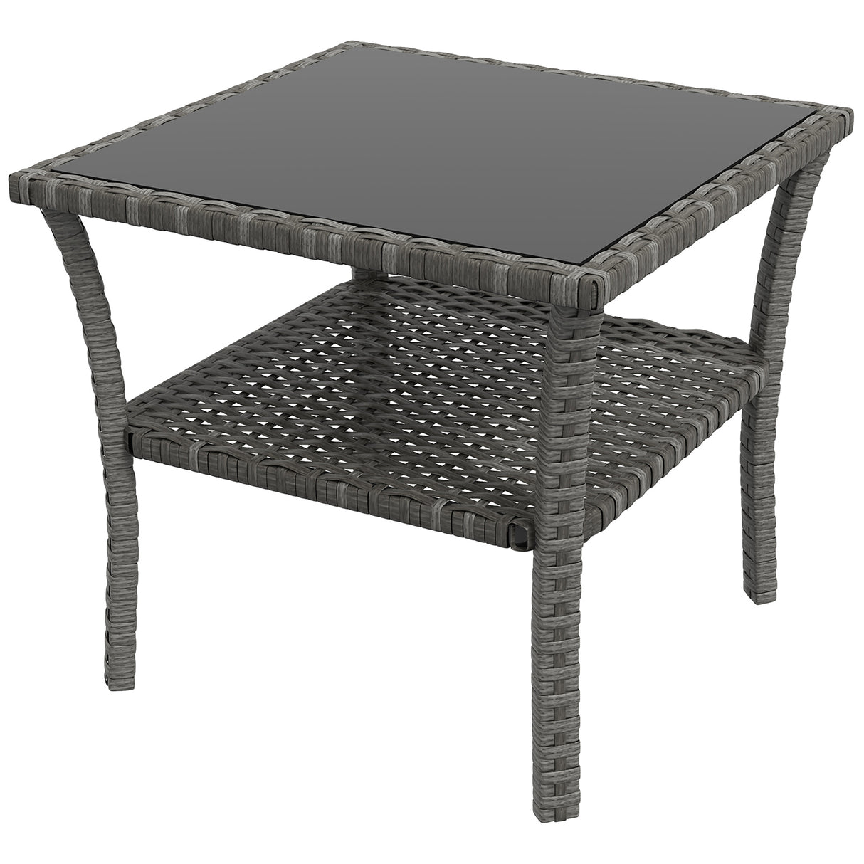 Glass Top Outdoor Garden Coffee Table With PE Rattan Frame Square - Velmora