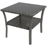 Glass Top Outdoor Garden Coffee Table With PE Rattan Frame Square - Velmora