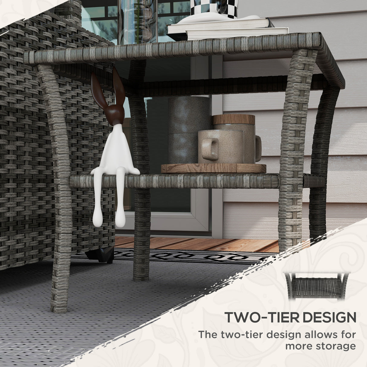 Glass Top Outdoor Garden Coffee Table With PE Rattan Frame Square - Velmora