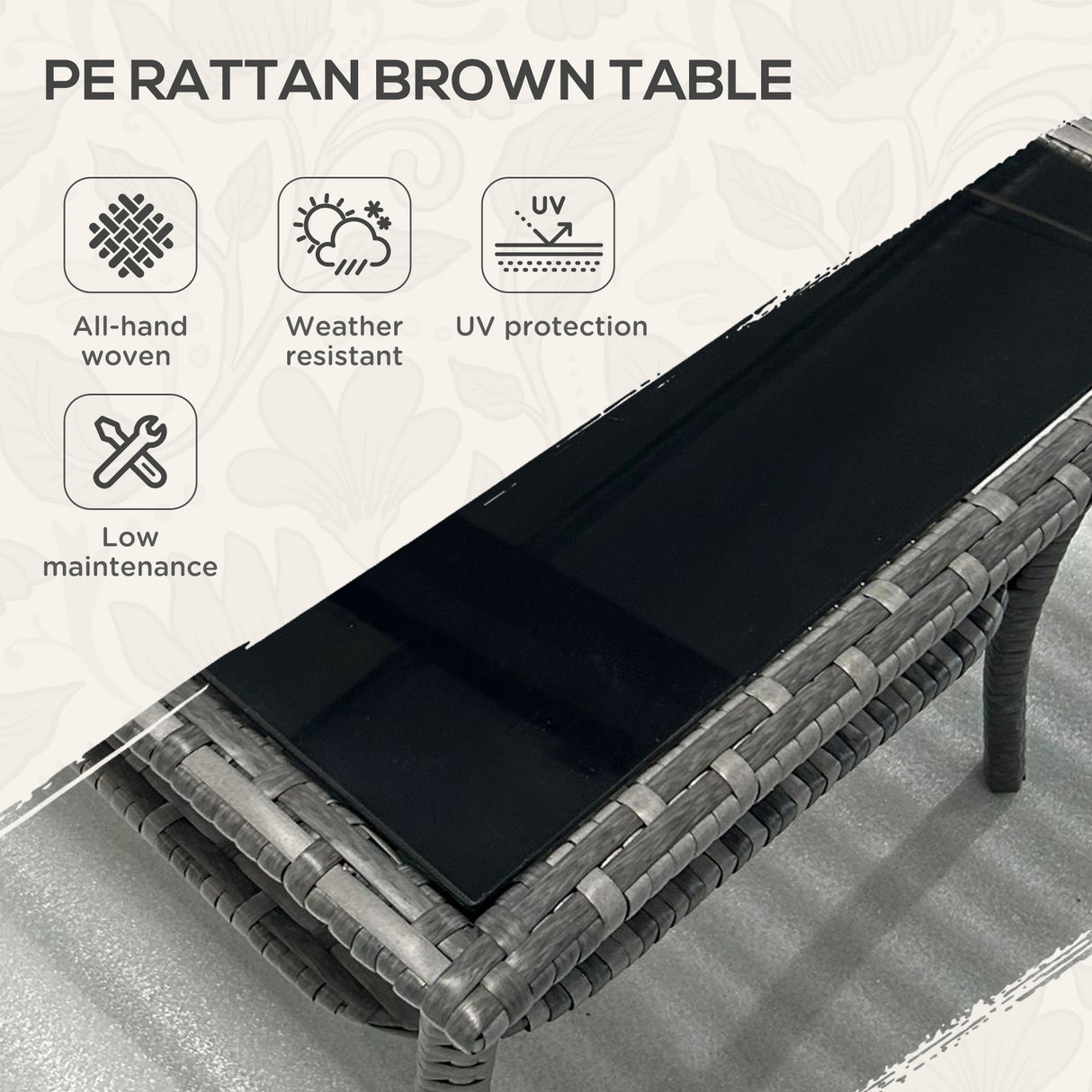Glass Top Outdoor Garden Coffee Table With PE Rattan Frame Square - Velmora