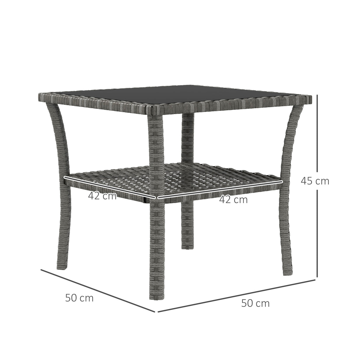 Glass Top Outdoor Garden Coffee Table With PE Rattan Frame Square - Velmora