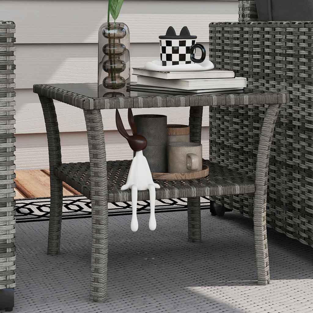 Glass Top Outdoor Garden Coffee Table With PE Rattan Frame Square - Velmora