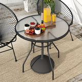 Glass Top Outdoor Garden Dining Table 100cm Wide With Parasol Hole - Velmora