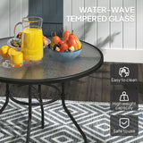 Glass Top Outdoor Garden Dining Table 100cm Wide With Parasol Hole - Velmora