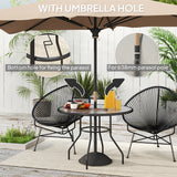 Glass Top Outdoor Garden Dining Table 100cm Wide With Parasol Hole - Velmora