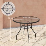 Glass Top Outdoor Garden Dining Table 100cm Wide With Parasol Hole - Velmora
