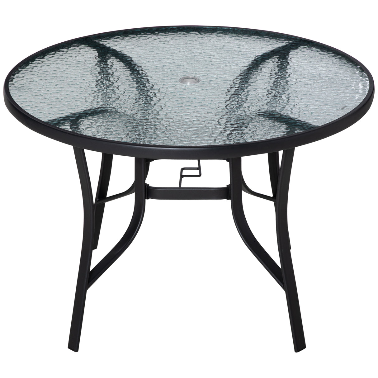 Glass Top Outdoor Garden Dining Table 106.5cm Wide With Parasol Hole - Velmora