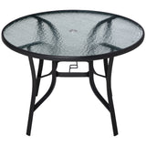 Glass Top Outdoor Garden Dining Table 106.5cm Wide With Parasol Hole - Velmora