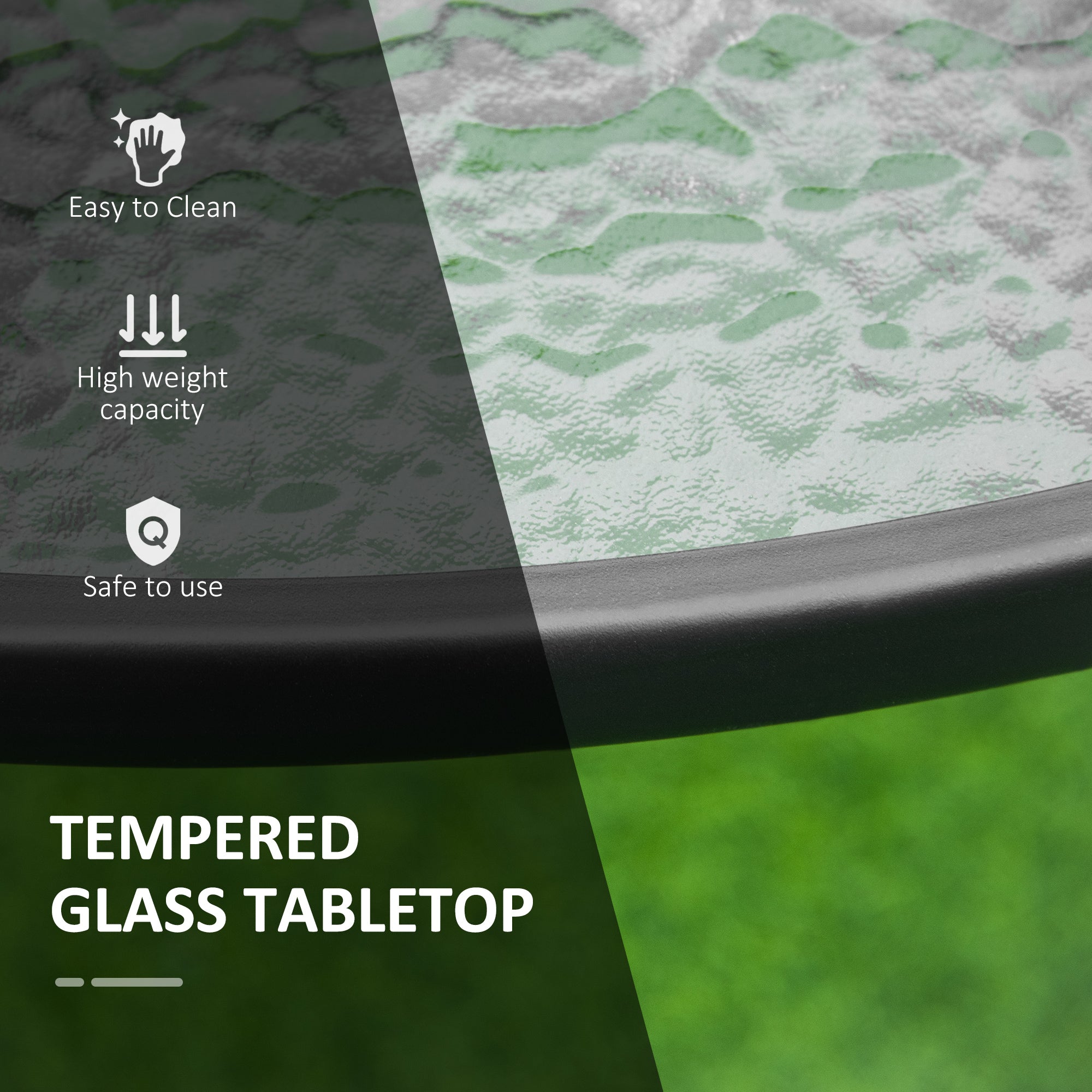 Glass Top Outdoor Garden Dining Table 106.5cm Wide With Parasol Hole - Velmora