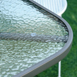 Glass Top Outdoor Garden Dining Table 120cm Wide for 6 People With Parasol Hole - Velmora