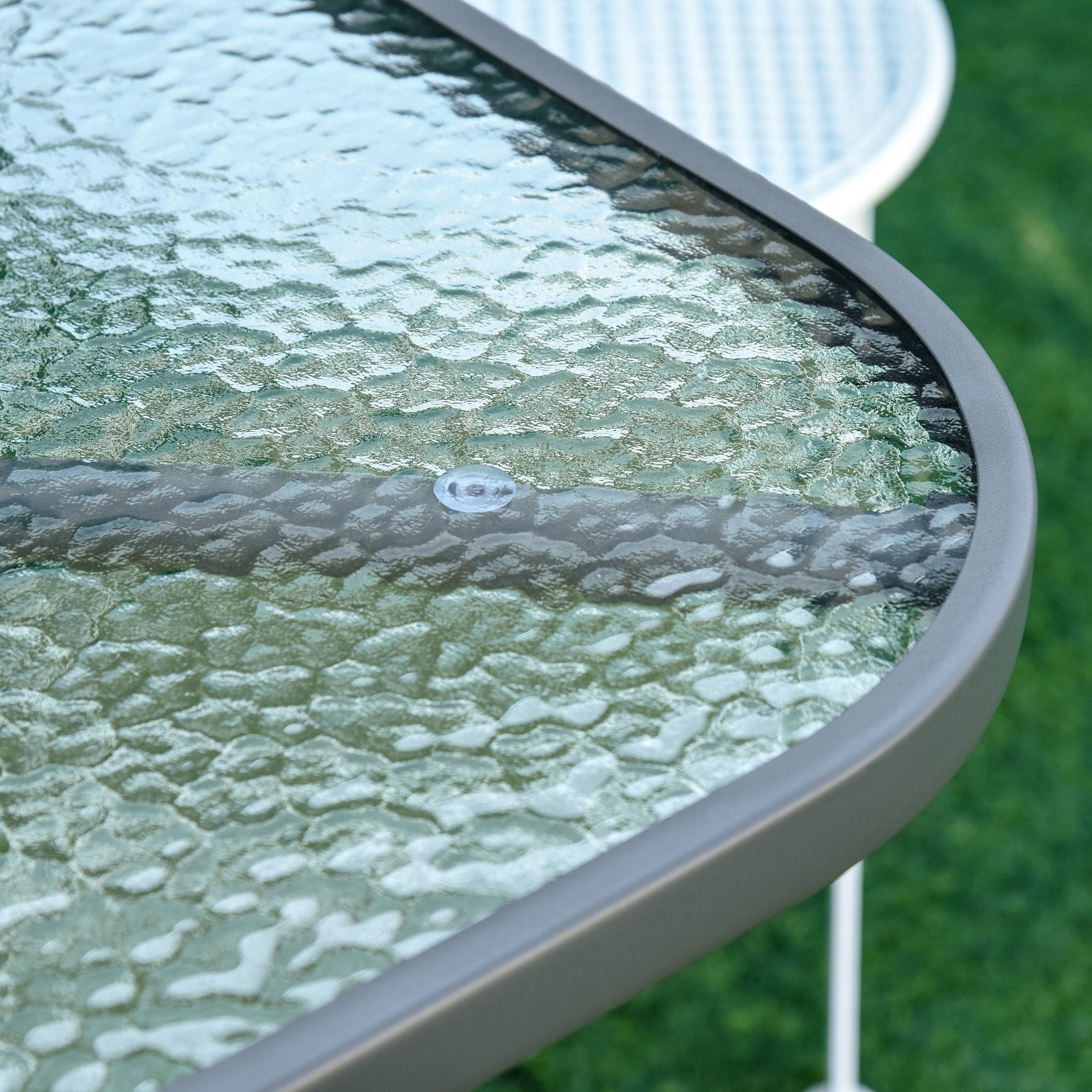 Glass Top Outdoor Garden Dining Table 120cm Wide for 6 People With Parasol Hole - Velmora