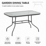 Glass Top Outdoor Garden Dining Table 120cm Wide for 6 People With Parasol Hole - Velmora