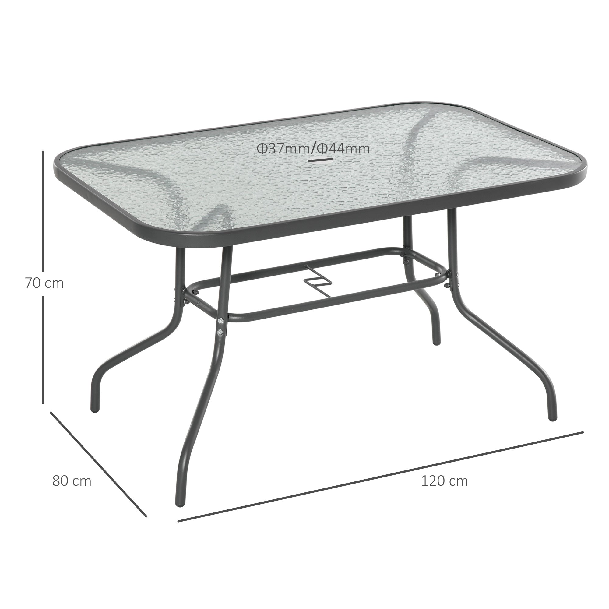 Glass Top Outdoor Garden Dining Table 120cm Wide for 6 People With Parasol Hole - Velmora
