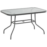Glass Top Outdoor Garden Dining Table 120cm Wide for 6 People With Parasol Hole - Velmora