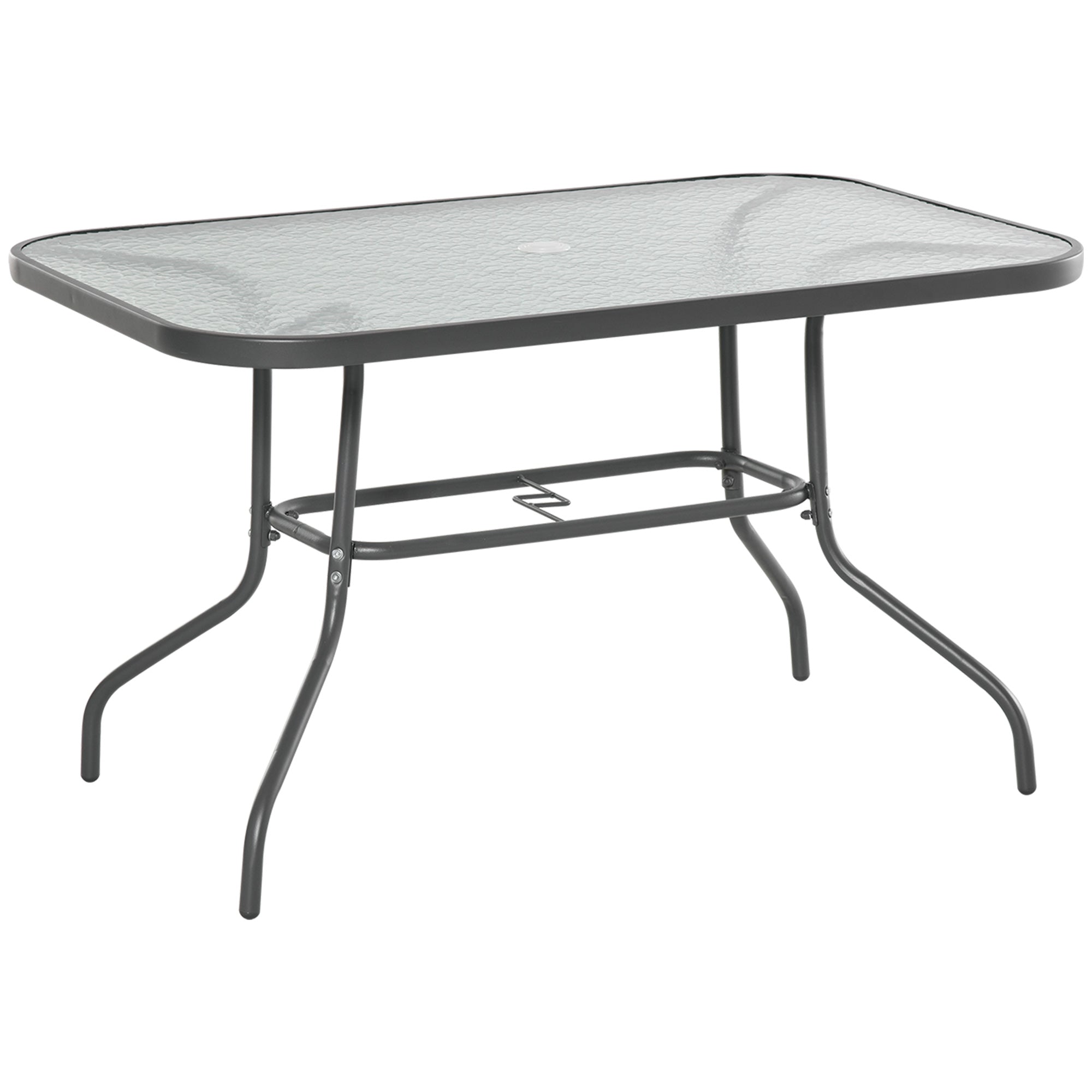 Glass Top Outdoor Garden Dining Table 120cm Wide for 6 People With Parasol Hole - Velmora