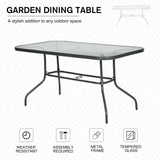 Glass Top Outdoor Garden Dining Table 140cm Wide for 6 People With Parasol Hole - Velmora