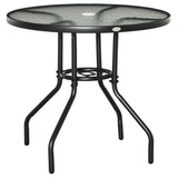 Glass Top Outdoor Garden Dining Table 80cm Wide With Parasol Hole - Velmora