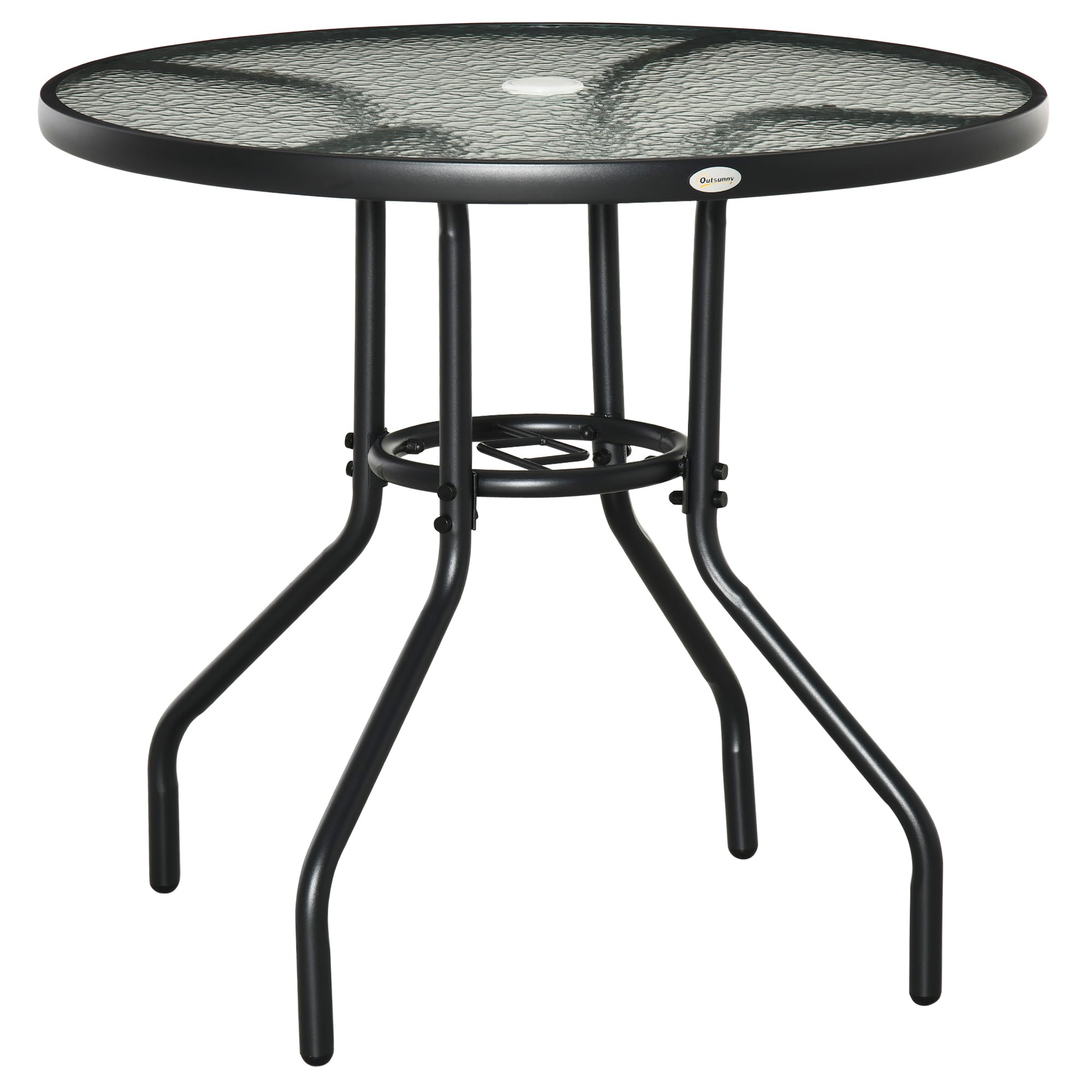 Glass Top Outdoor Garden Dining Table 80cm Wide With Parasol Hole - Velmora