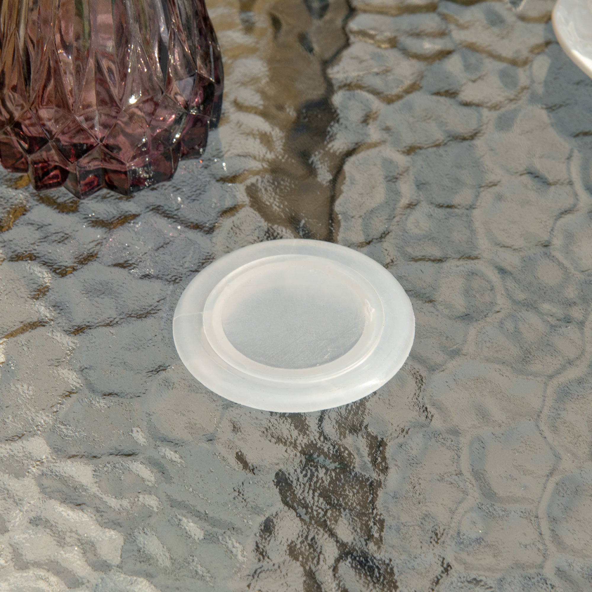 Glass Top Outdoor Garden Dining Table 80cm Wide With Parasol Hole - Velmora