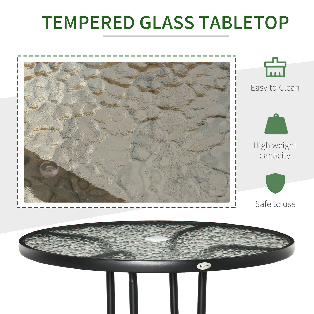 Glass Top Outdoor Garden Dining Table 80cm Wide With Parasol Hole - Velmora