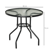 Glass Top Outdoor Garden Dining Table 80cm Wide With Parasol Hole - Velmora