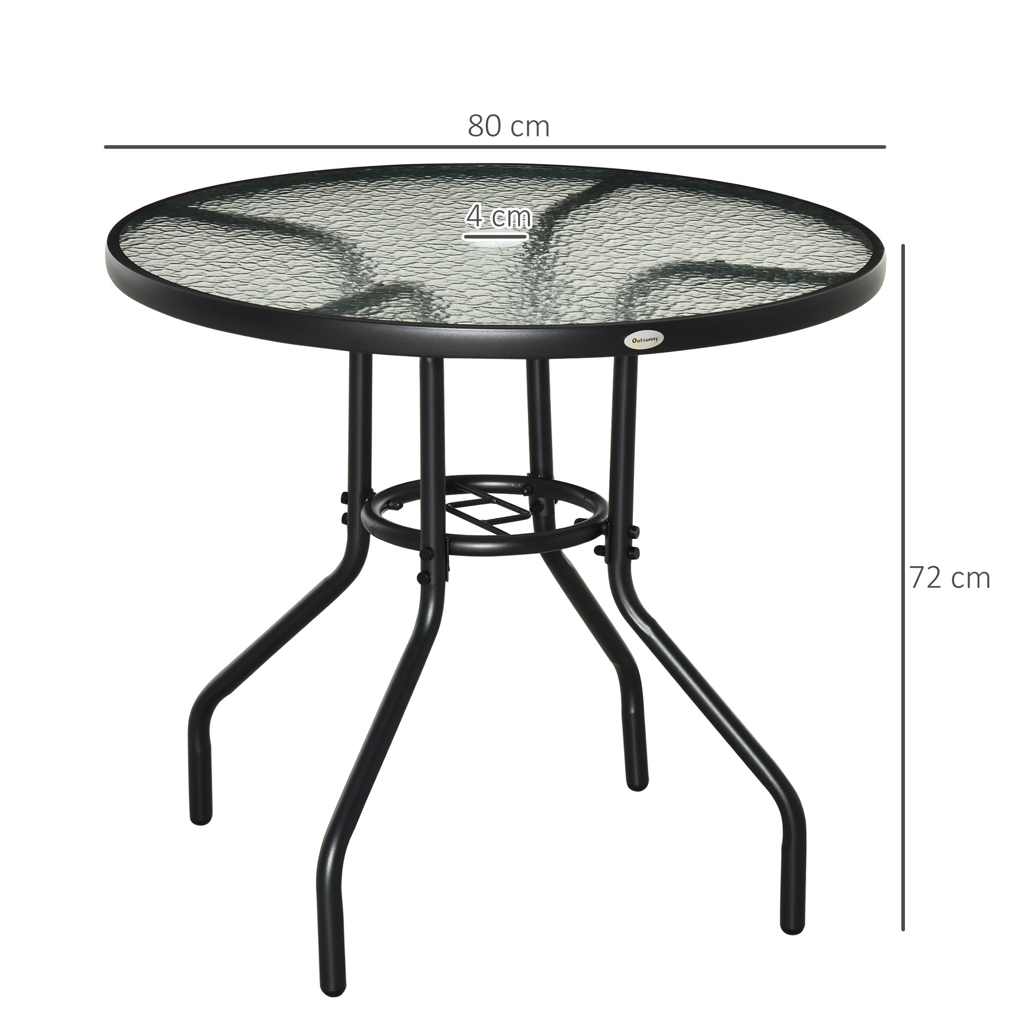 Glass Top Outdoor Garden Dining Table 80cm Wide With Parasol Hole - Velmora