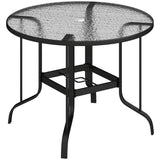 Glass Top Outdoor Garden Dining Table 96.5cm Wide With Parasol Hole - Velmora
