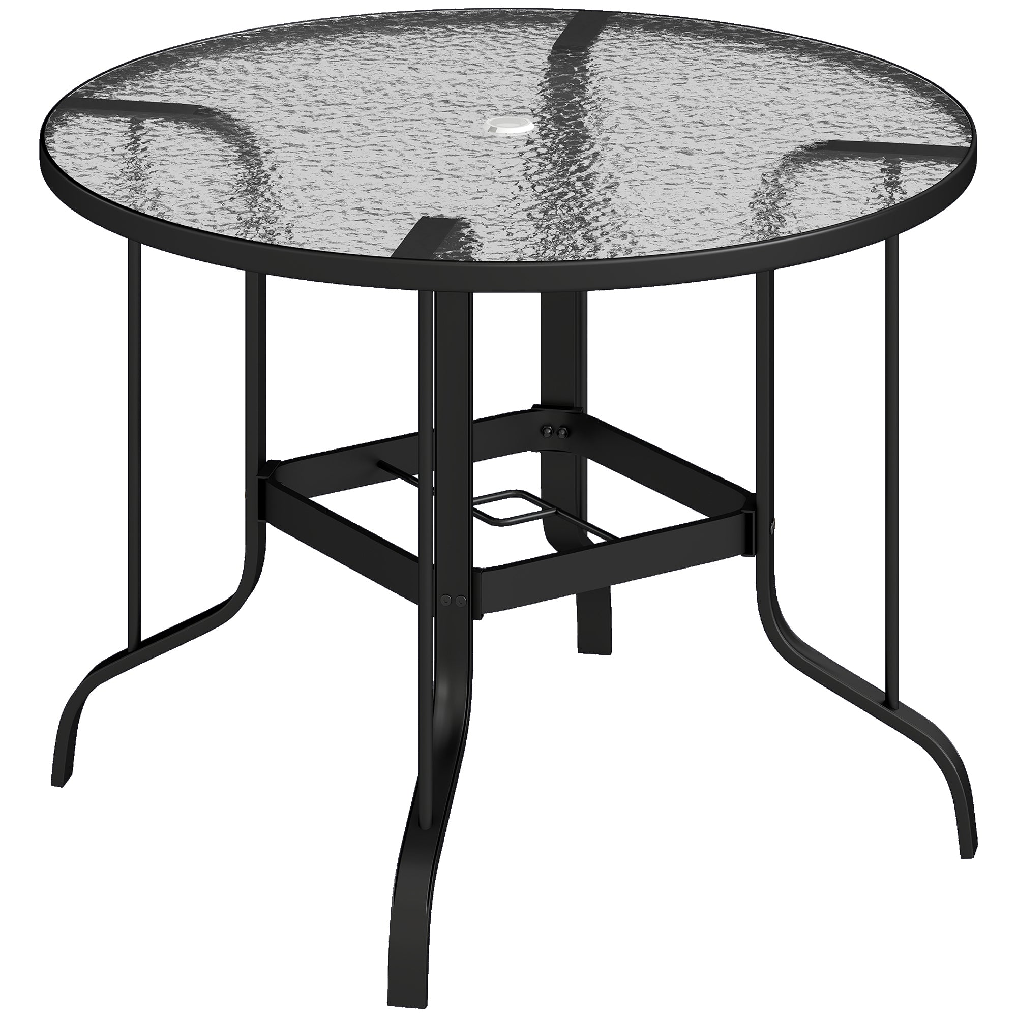 Glass Top Outdoor Garden Dining Table 96.5cm Wide With Parasol Hole - Velmora