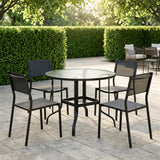 Glass Top Outdoor Garden Dining Table 96.5cm Wide With Parasol Hole - Velmora
