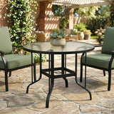Glass Top Outdoor Garden Dining Table 96.5cm Wide With Parasol Hole - Velmora