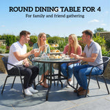 Glass Top Outdoor Garden Dining Table 96.5cm Wide With Parasol Hole - Velmora