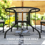 Glass Top Outdoor Garden Dining Table 96.5cm Wide With Parasol Hole - Velmora