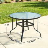Glass Top Outdoor Garden Dining Table 96.5cm Wide With Parasol Hole - Velmora