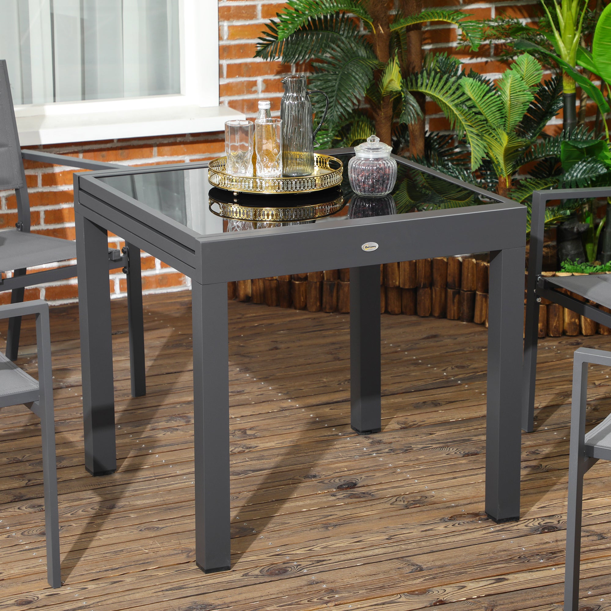 Glass Top Outdoor Garden Extending Dining Table for 4 to 6 People - Velmora