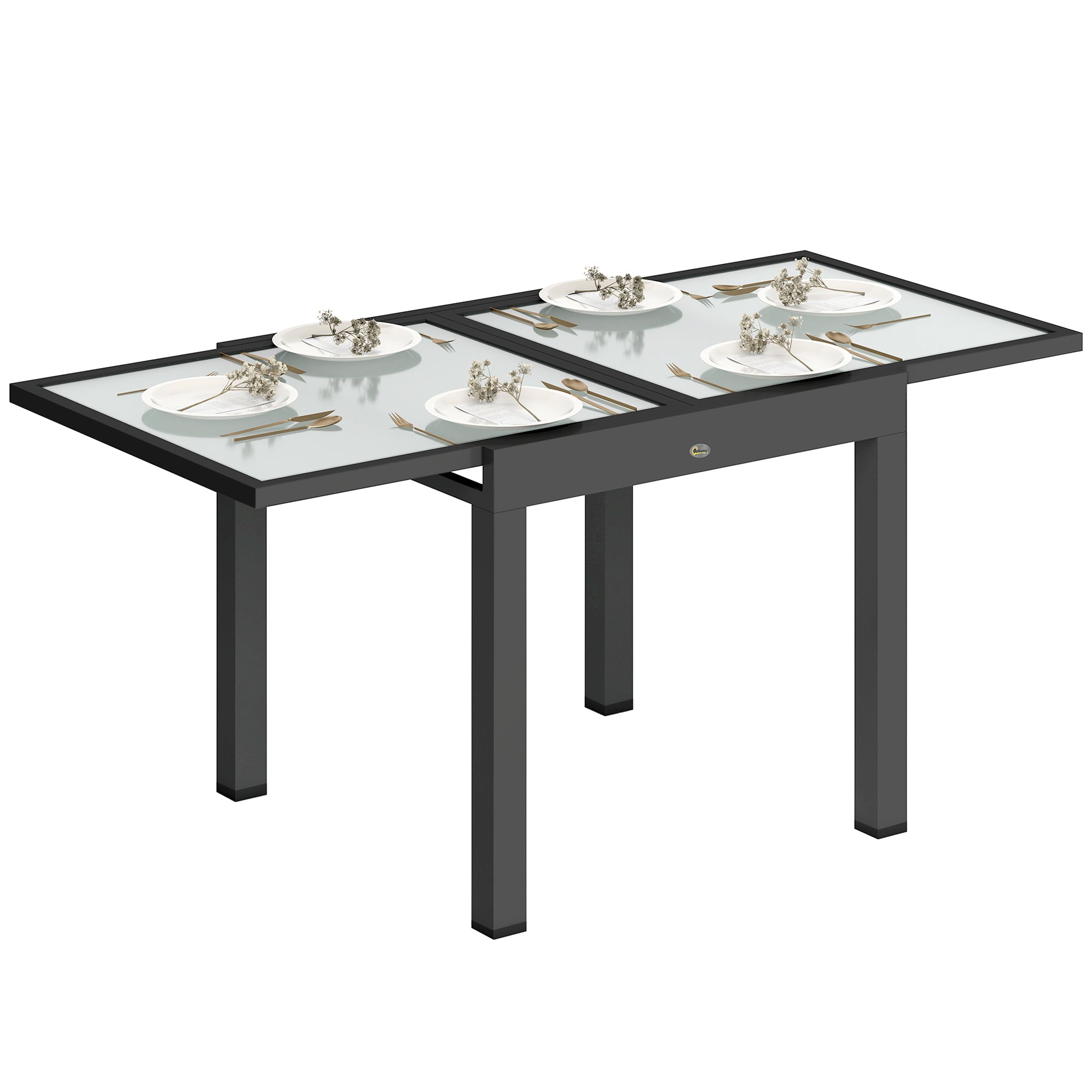 Glass Top Outdoor Garden Extending Dining Table for 4 to 6 People - Velmora