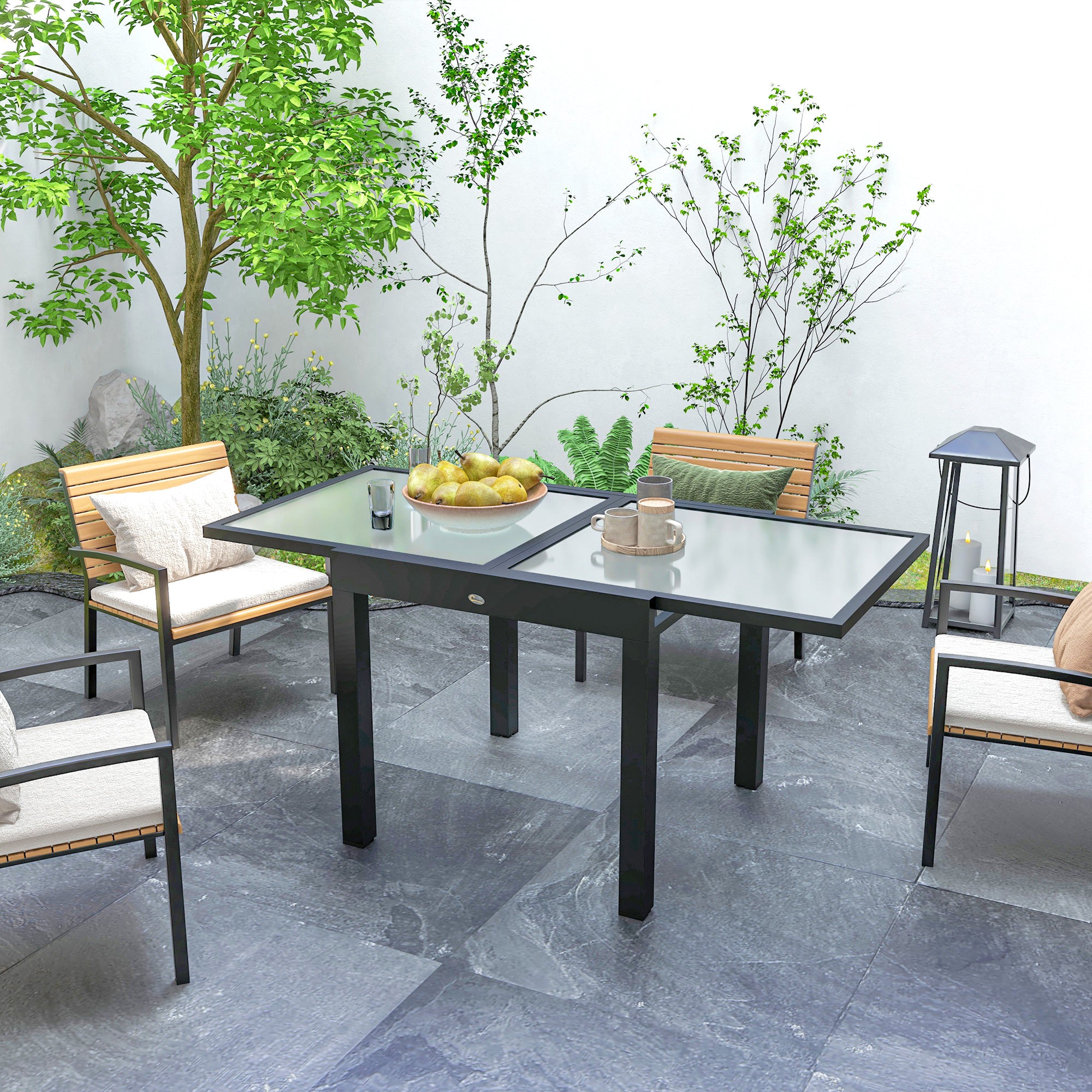 Glass Top Outdoor Garden Extending Dining Table for 4 to 6 People - Velmora