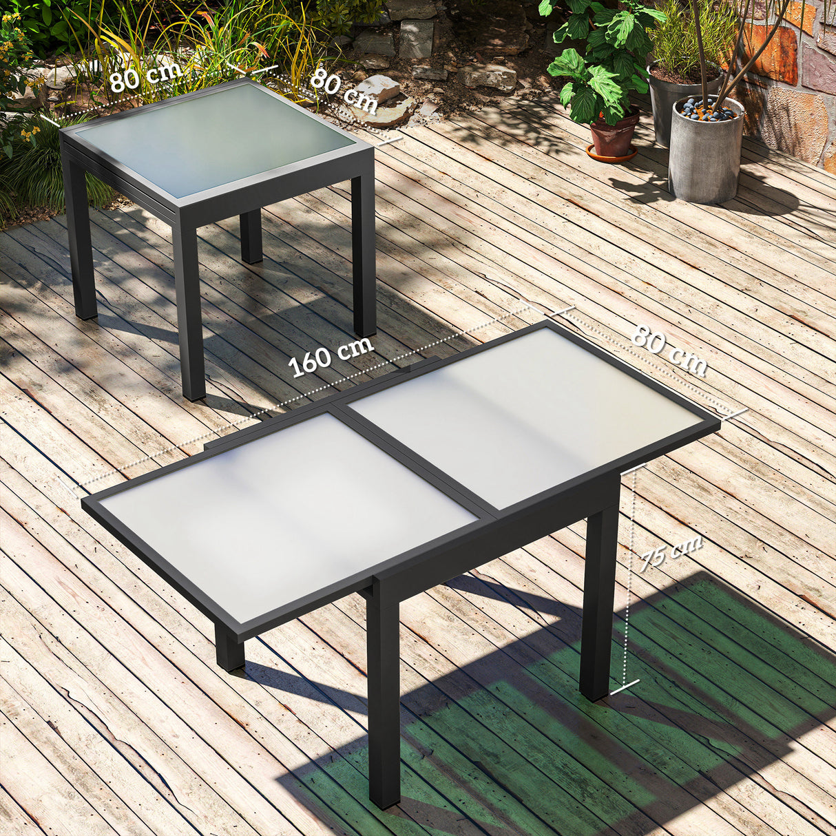 Glass Top Outdoor Garden Extending Dining Table for 4 to 6 People - Velmora