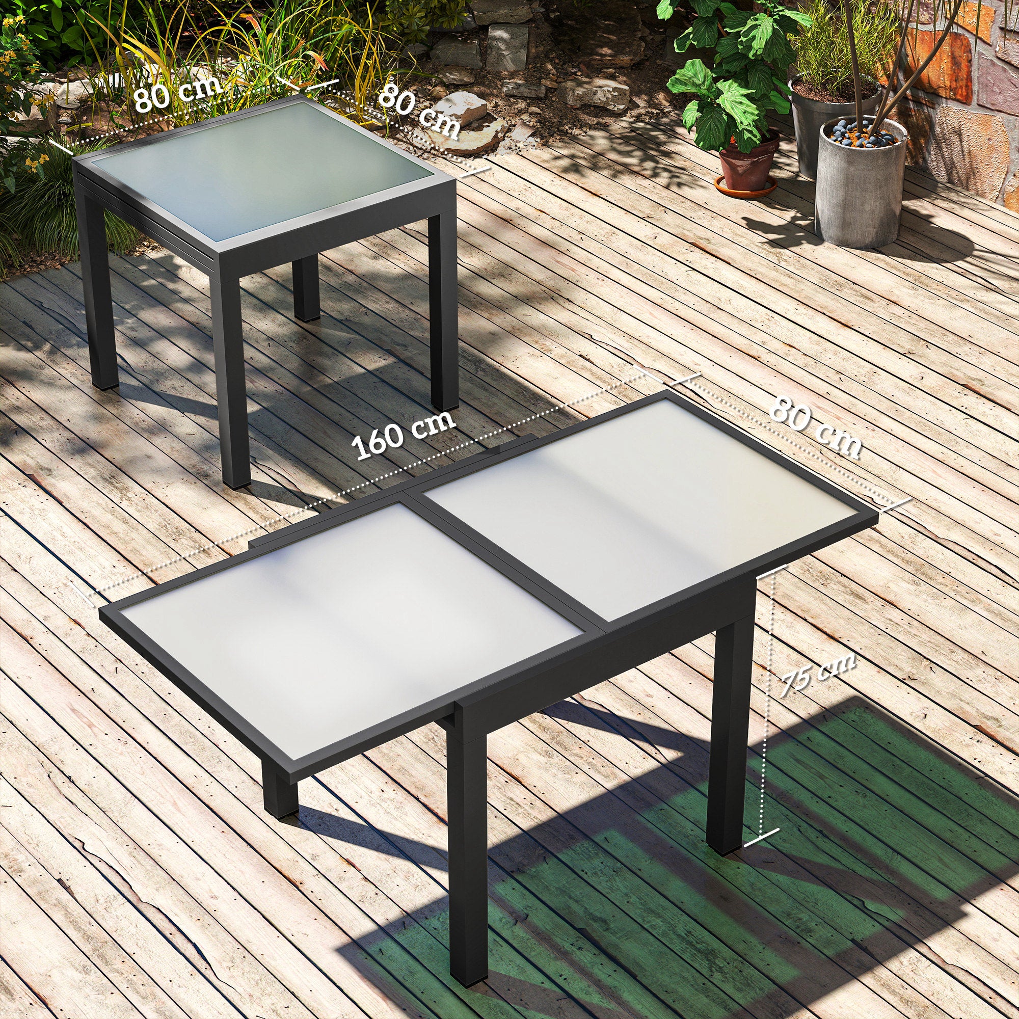 Glass Top Outdoor Garden Extending Dining Table for 4 to 6 People - Velmora