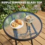 Glass Top Outdoor Garden Patio Side Table Round - Velmora