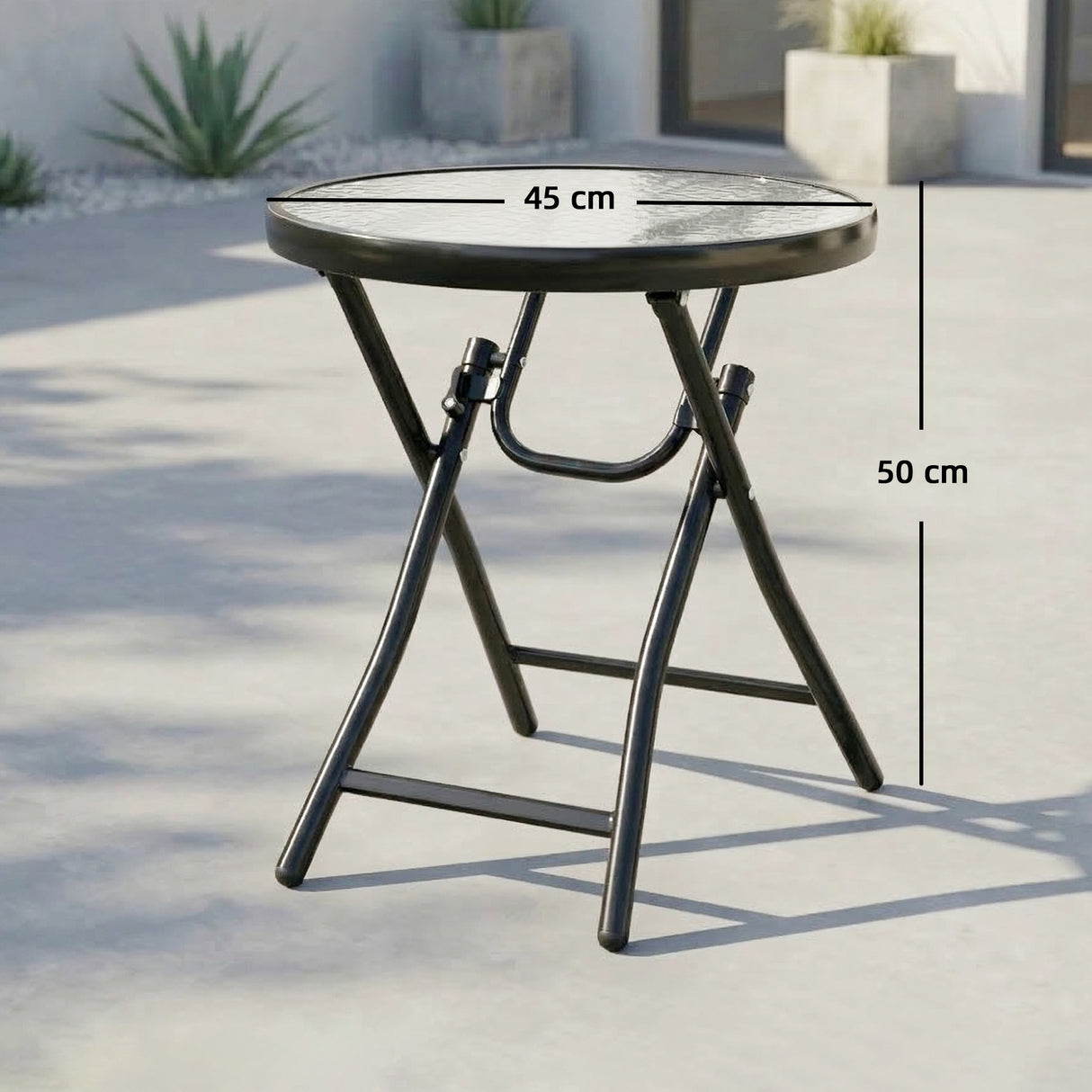 Glass Top Outdoor Garden Patio Side Table Round - Velmora
