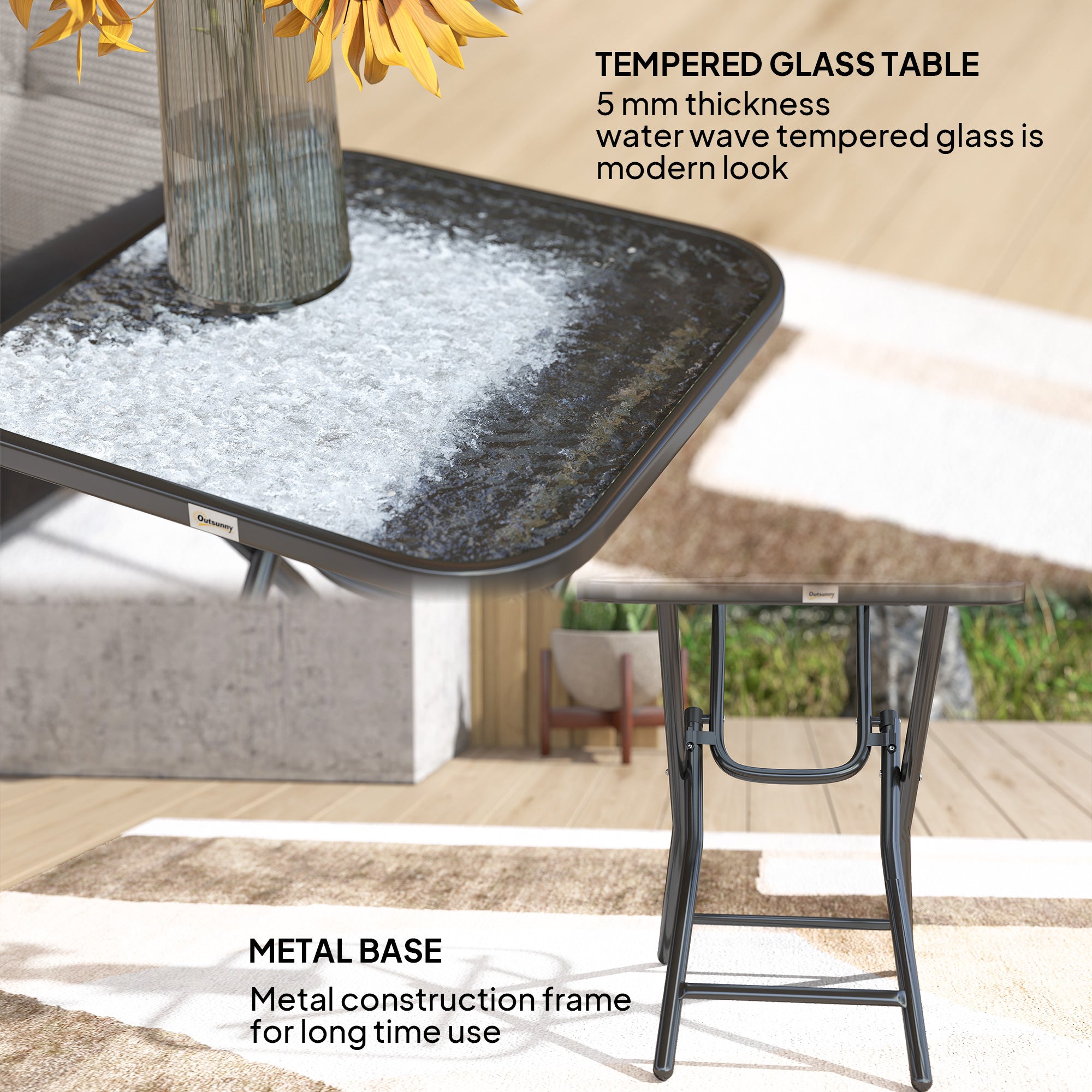 Glass Top Outdoor Garden Patio Side Table Square - Velmora